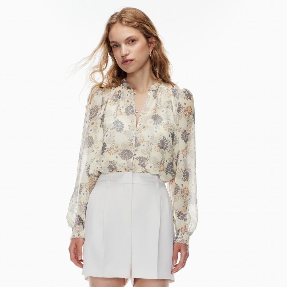 Aritzia Whipped Butter Long Sleeve Blouse with Collar Detail